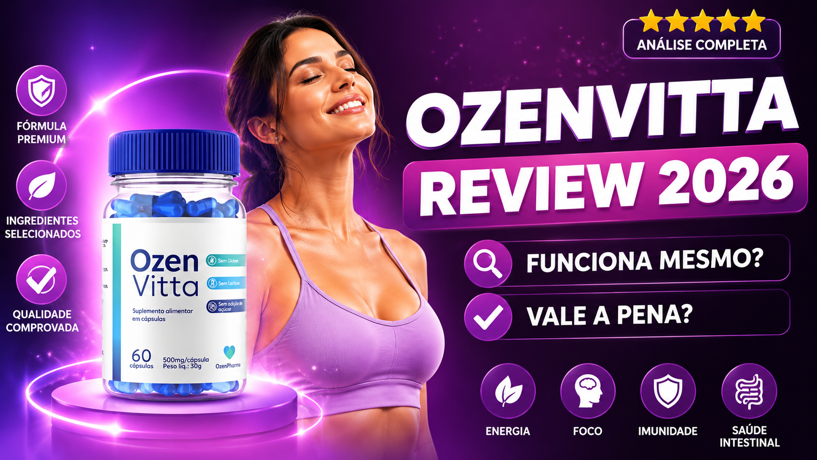 Ozenvitta Review 2026: imagem do suplemento alimentar Ozenvitta com análise sobre para que serve, benefícios, composição, funcionamento e se vale a pena.