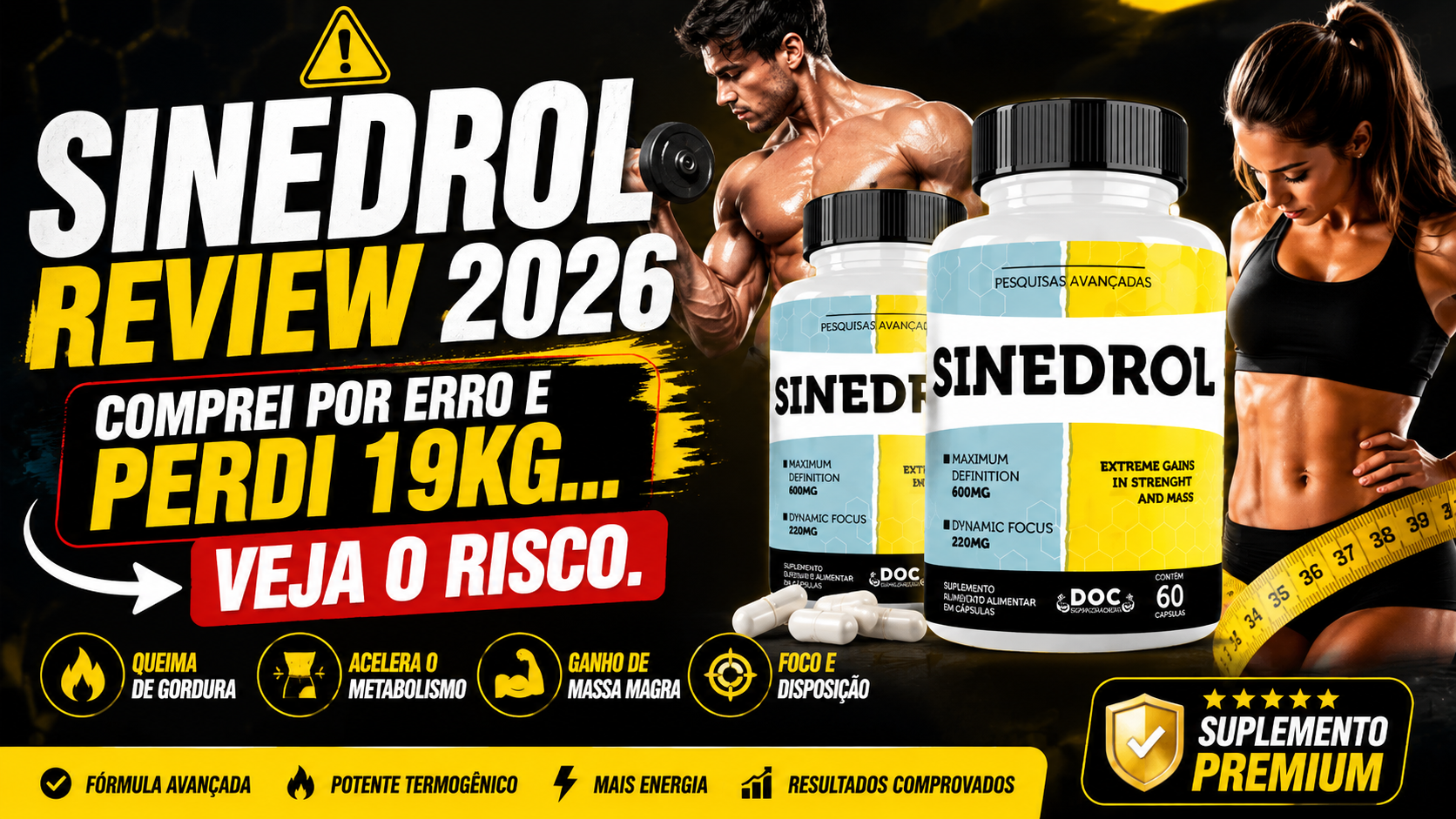 Frasco do suplemento Sinedrol em destaque durante análise completa sobre composição, benefícios e avaliações dos consumidores.