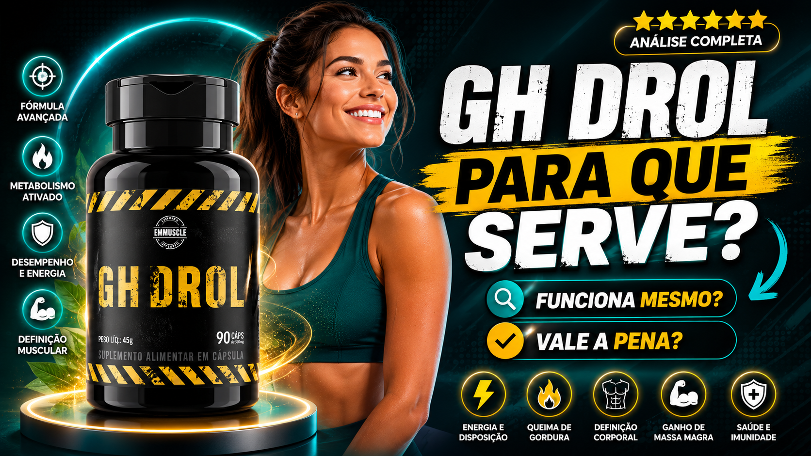 GH Drol Para Que Serve? Imagem ilustrativa do suplemento GH Drol com análise sobre benefícios, composição, como funciona, modo de uso e avaliação completa.