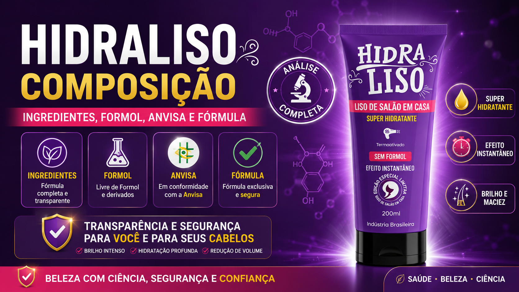 Hidraliso composição completa: análise dos ingredientes, presença de química, ácido glioxílico, informações sobre Anvisa e fórmula do Hidraliso.